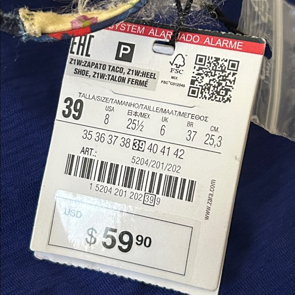 ZARA Printed Slingback Heels Floral Pointed Toe Mid Heel Shoes - Sz. 8 - Picture 9 of 9